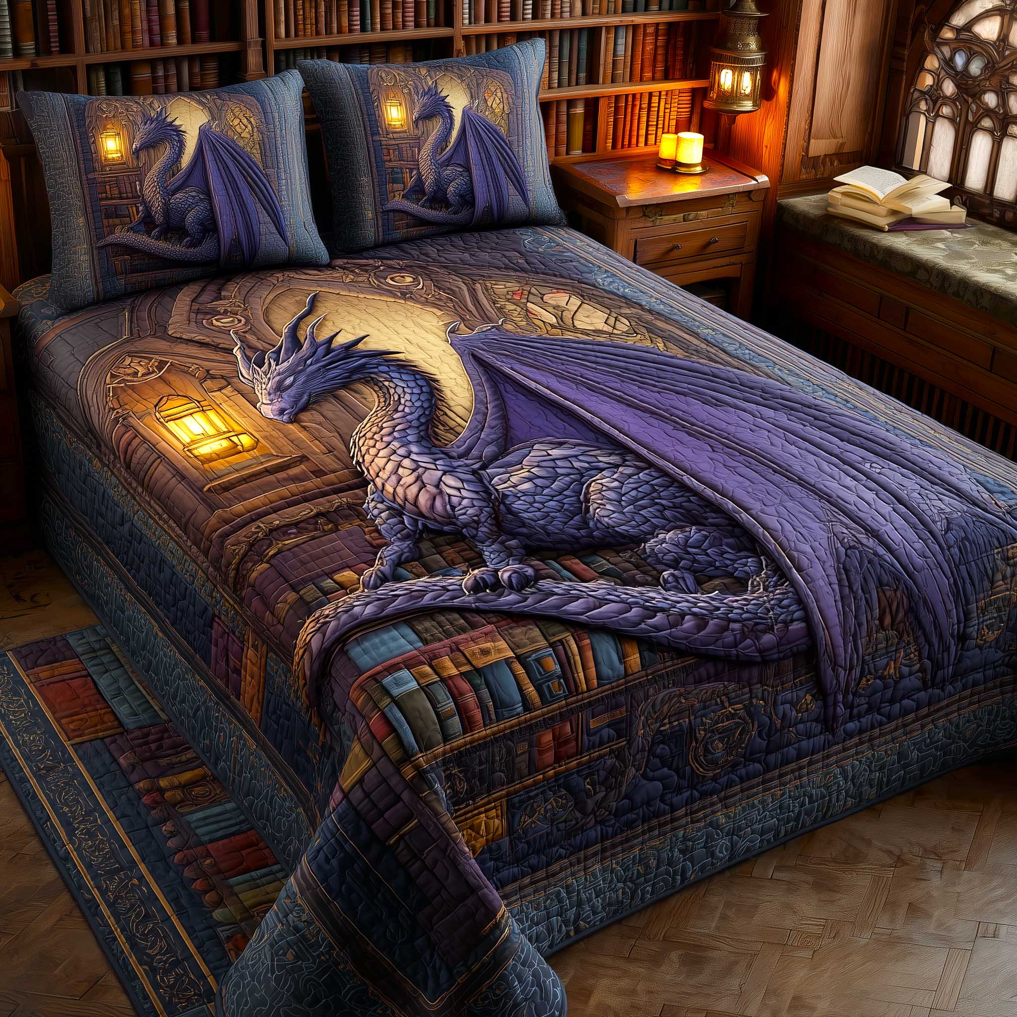 Bookbound Dragon Quilted Bedding Set Cool Bedroom Ideas Best Gifts For Dragon Lovers