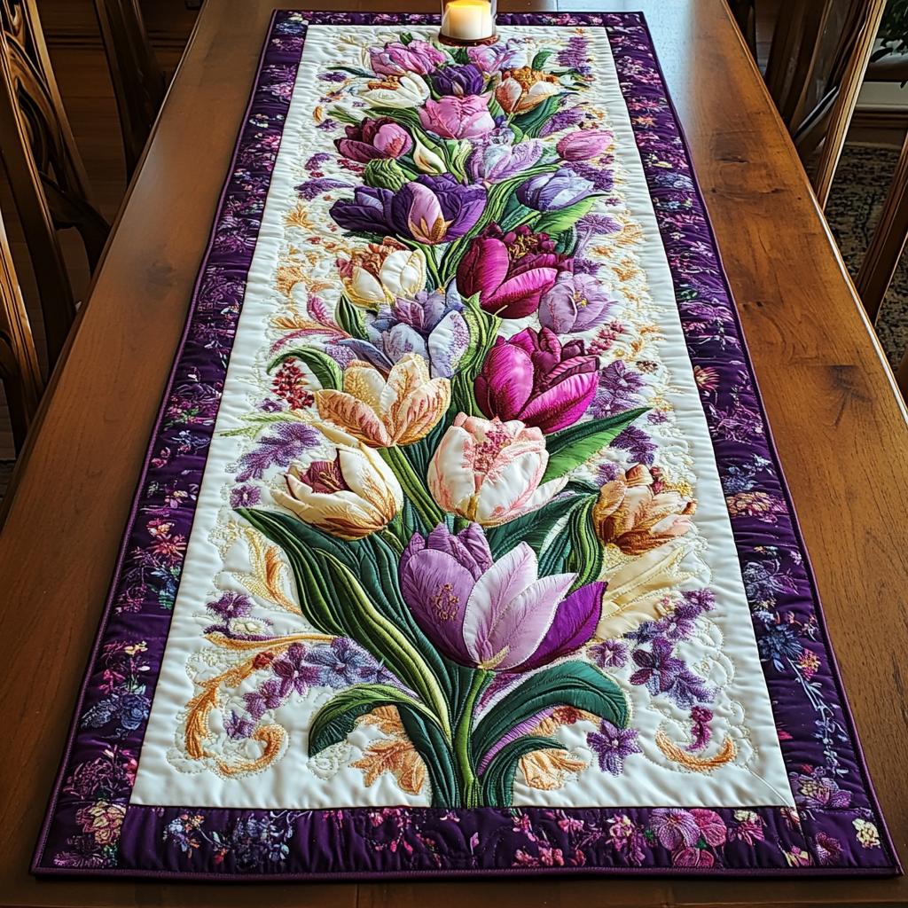 Botanic Charm Quilted Table Runner Dining Room Table Decor Ideas Tulip Gifts For Grandpa