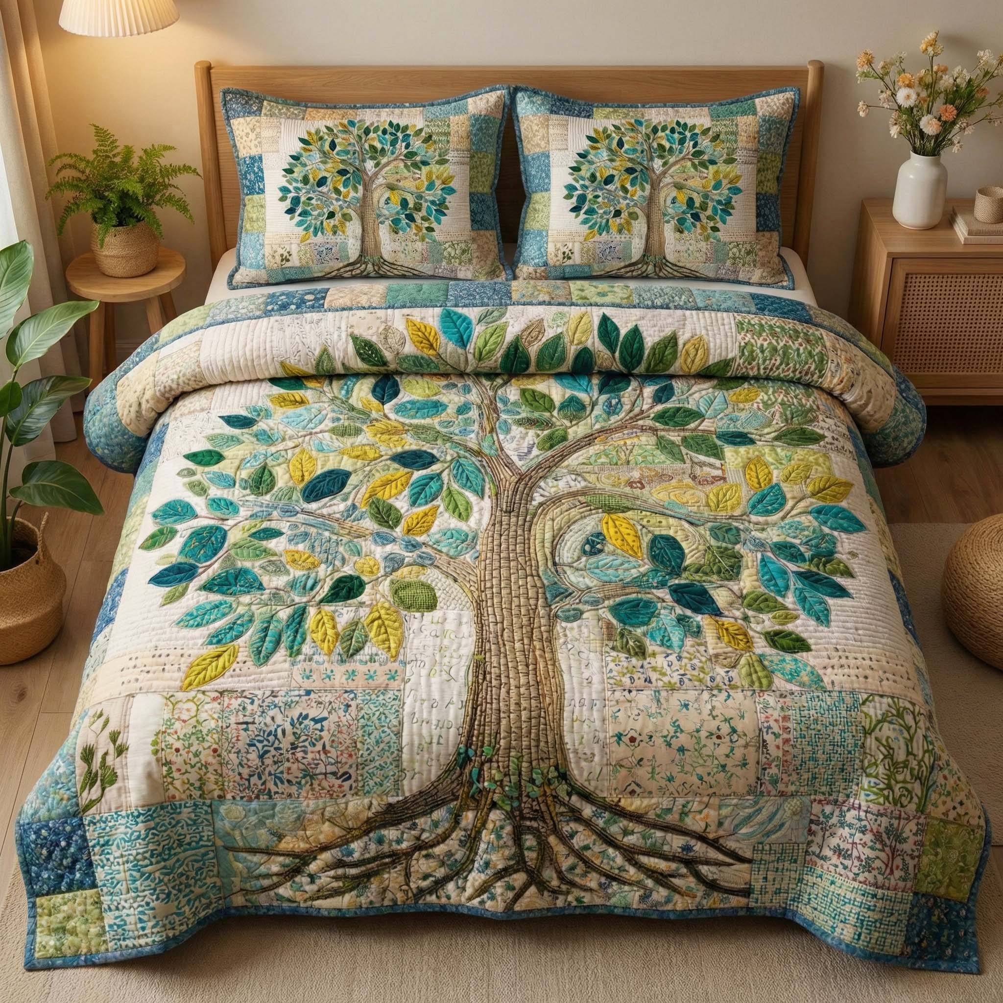 Botanical Tree Quilted Bedding Set Cover Bed Set Tree Of Life Gifts Mother'S Day
