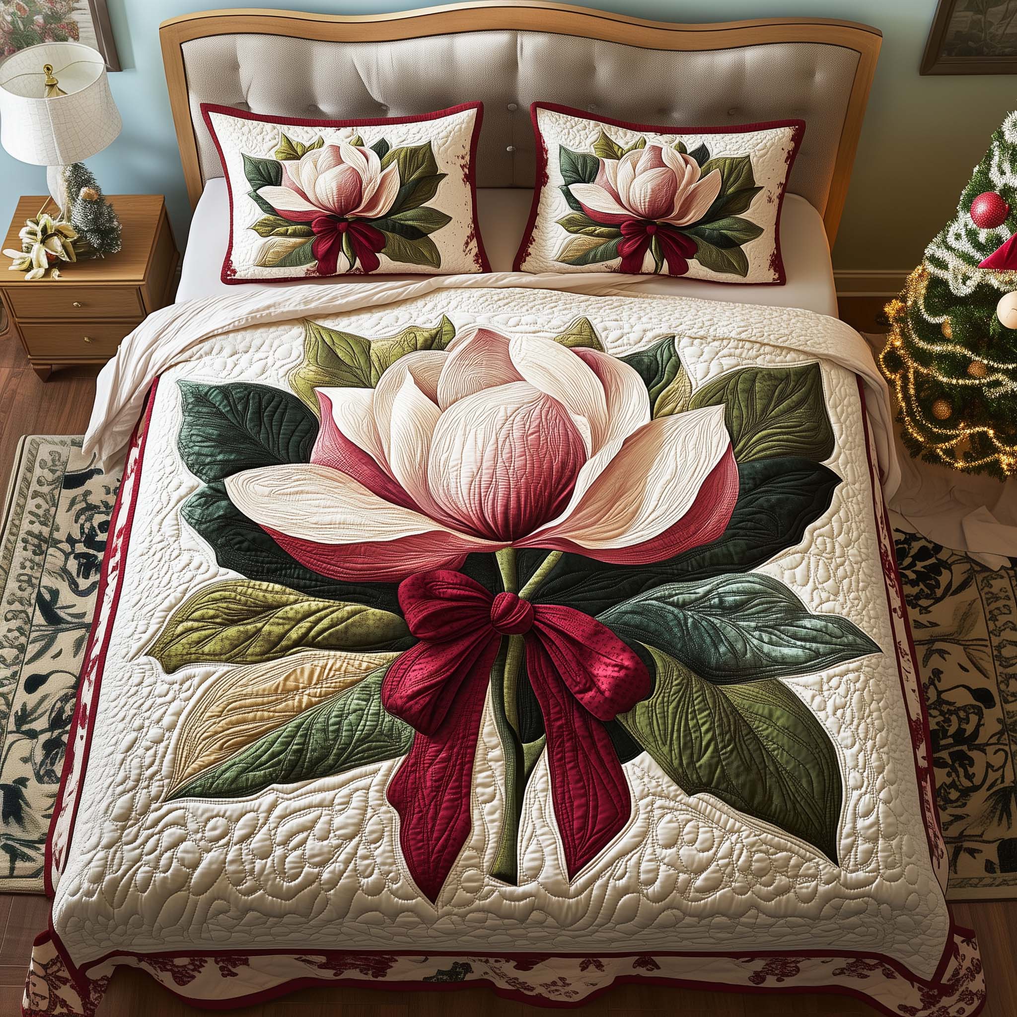 Bow Magnolia Quilted Bedding Set Bedroom Ideas Mother's Day Delivery