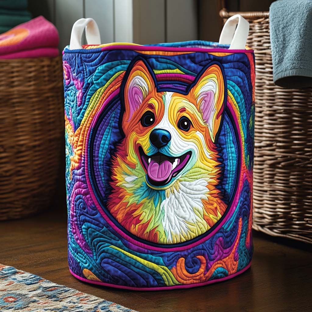 Bright Corgi Quilted Laundry Basket Biggest Laundry Basket Presents For Corgi Lovers