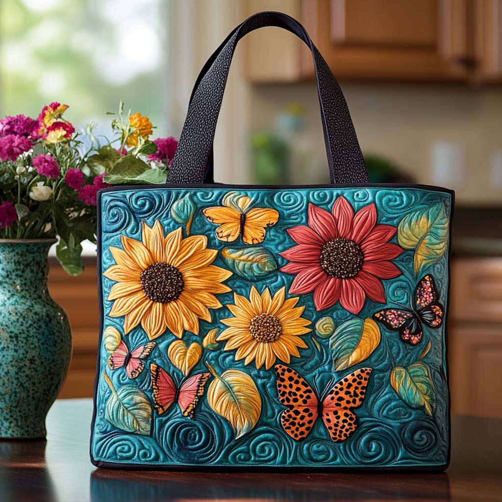 Bright Sunflower Days Quilted Tote Bag Best Tote Handbags Sunflower Items For Gifts