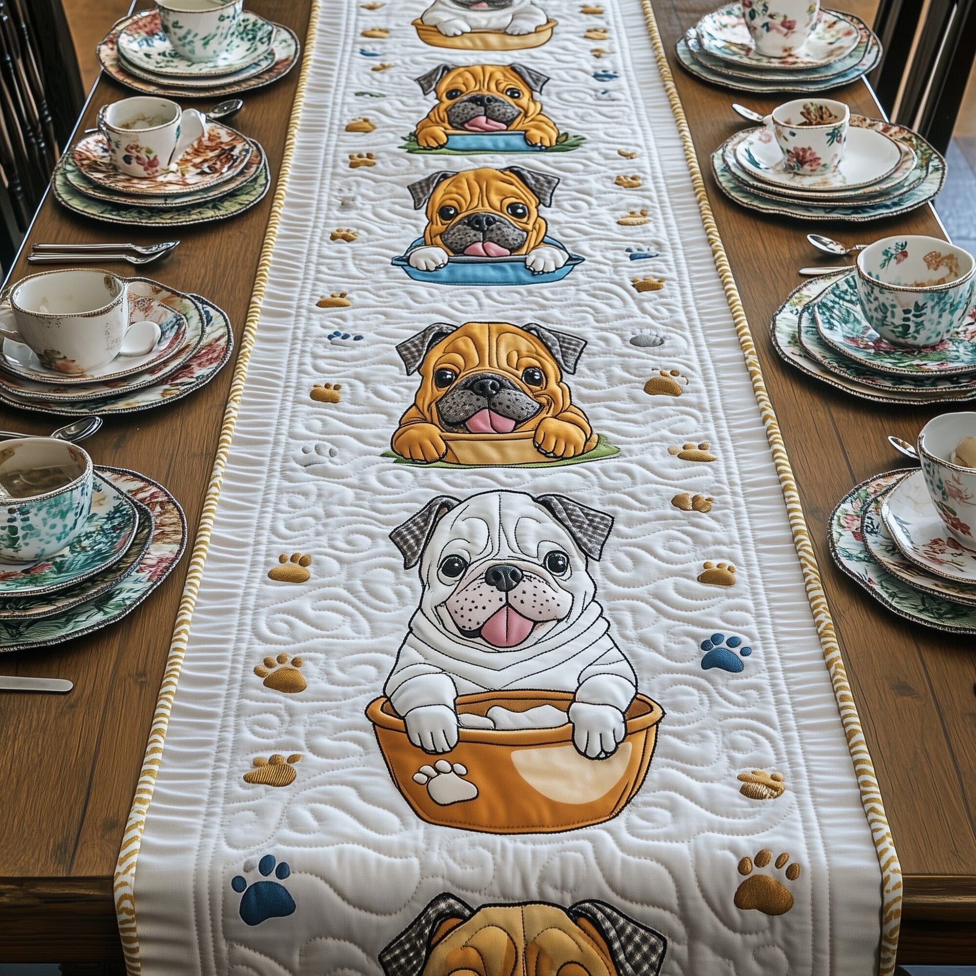 Bulldog Quilted Table Runner Formal Dining Table Runners Unique Gifts For Dog Lovers