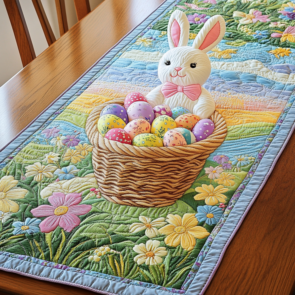 Bunny Basket Quilted Table Runner Easter Dining Table Decor Best Friend Presents