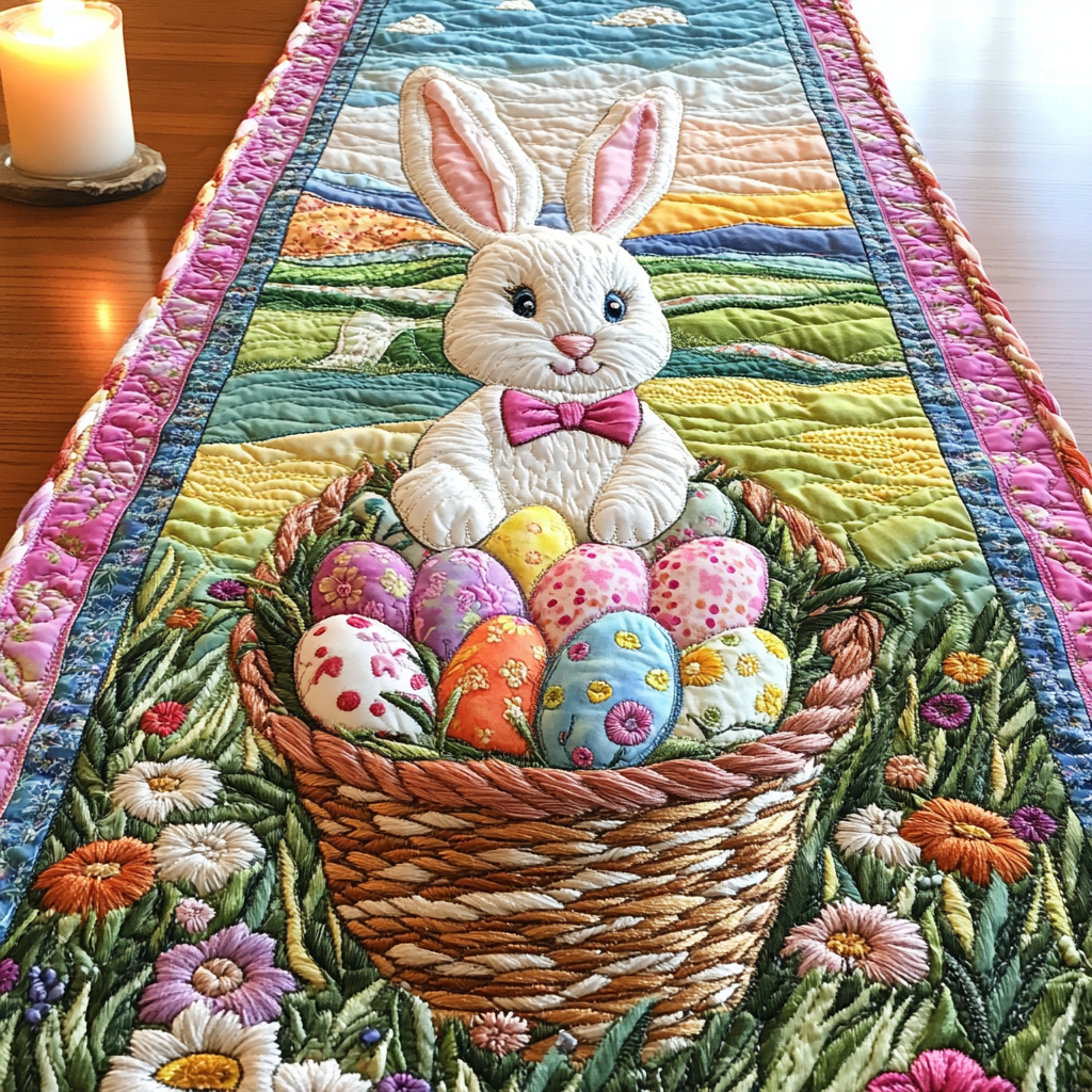 Bunny Charm Quilted Table Runner Easter Table Decor Unique Gifts For Family