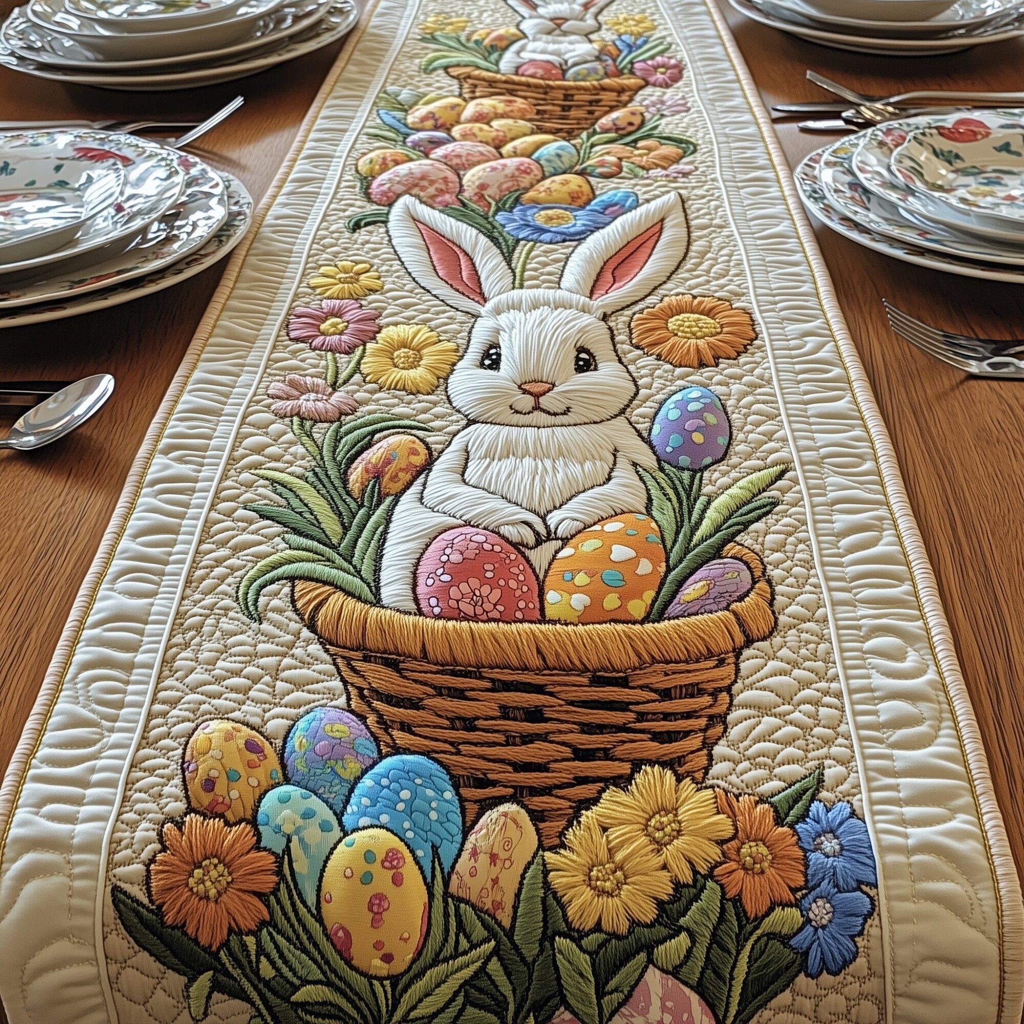 Bunny Meadow Quilted Table Runner Bunny Table Decor Presents For Rabbits