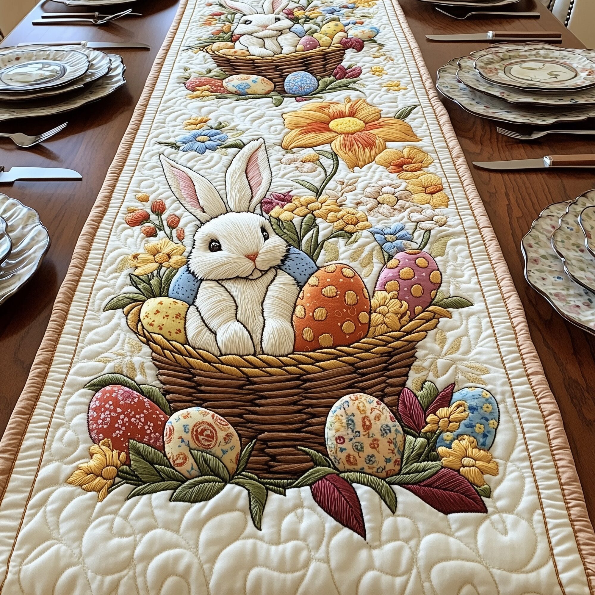 Bunny Meadow Quilted Table Runner Easter Spring Table Decorations Presents For Bunny Lovers