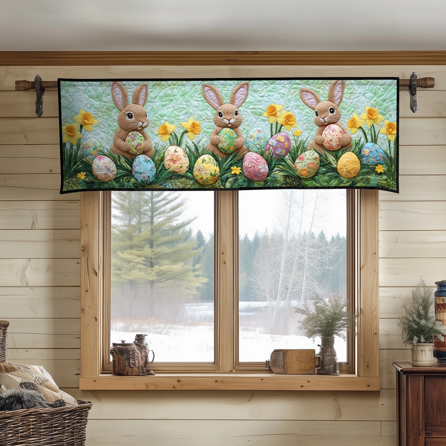 Bunny Meadow Quilted Valance Christmas Entry Way Decor Unique Easter Gifts