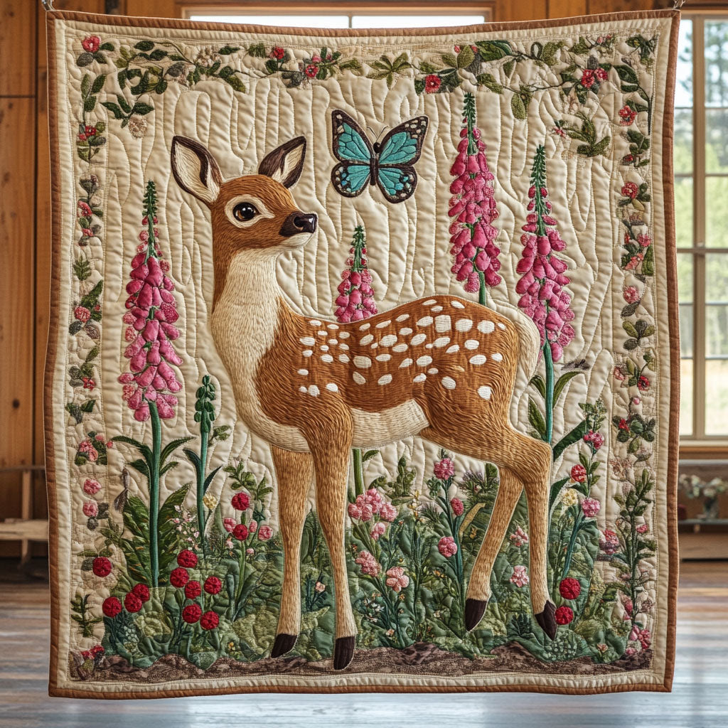 Butterfly Meadow Fawn Quilt Thoughtful Quilt Blanket Gift for Loved Ones