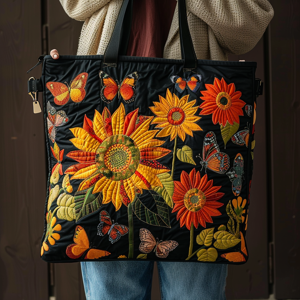 Butterfly Sunflower Quilted Tote Bag Nice Tote Bags Butterfly Gifts For Women