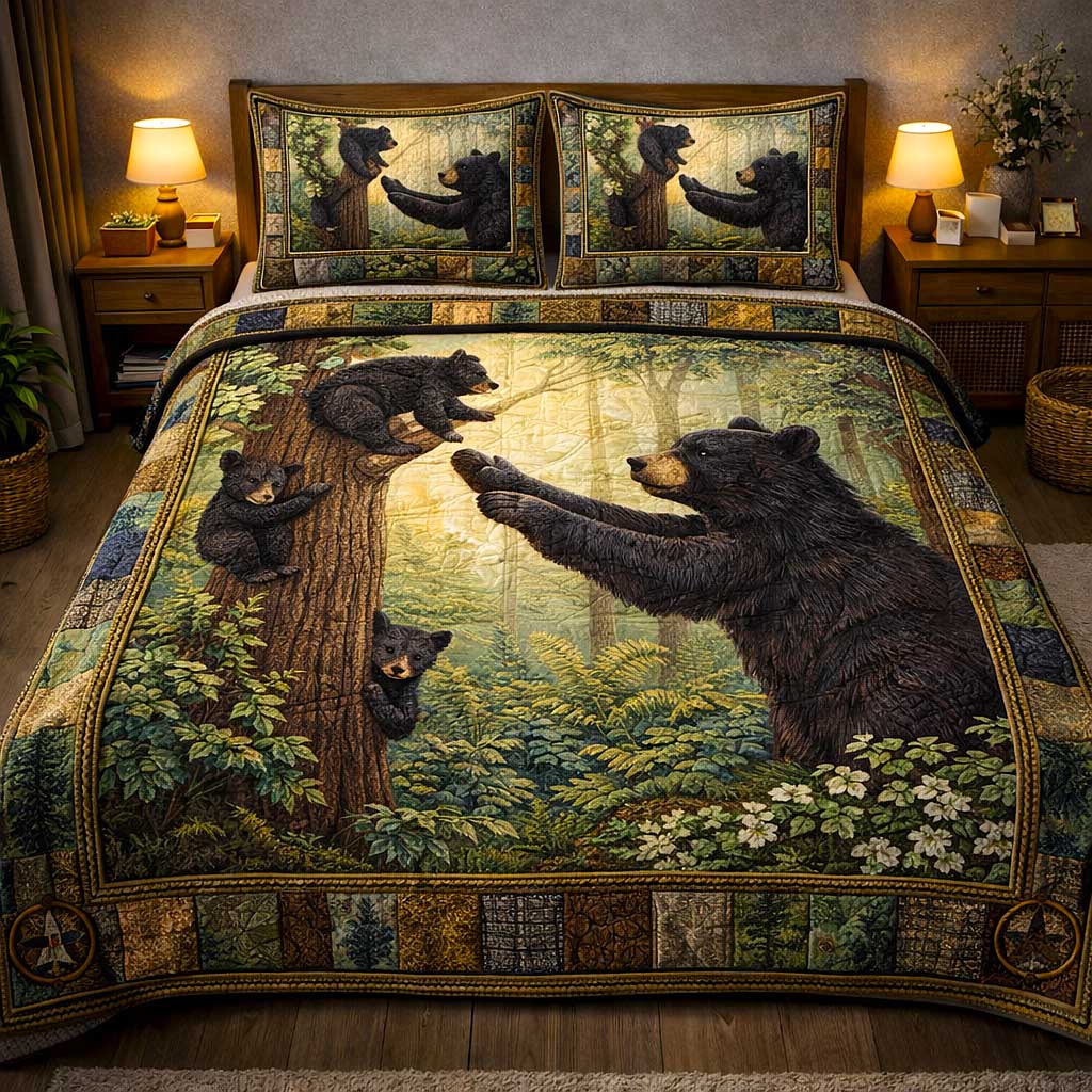 Cabin Wilderness Quilted Bedding Set Best Queen Sheets Bear Gifts For Dad