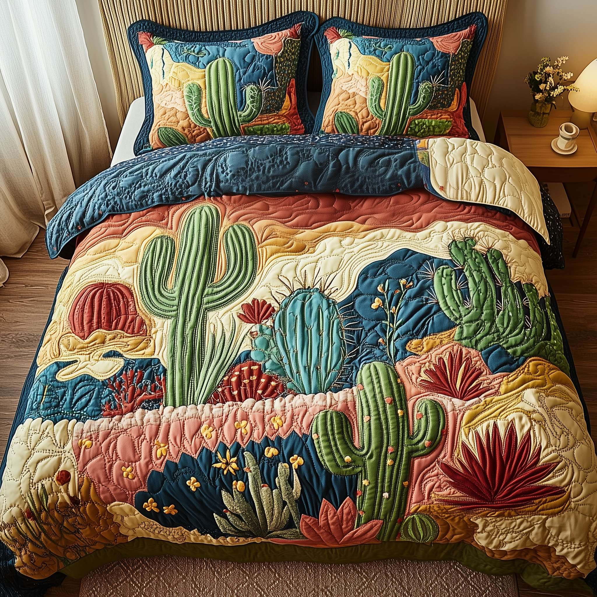Cactus Festival Quilted Bedding Set Bedsheet Comforter Set Mothers Day Gift Ideas Last Minute