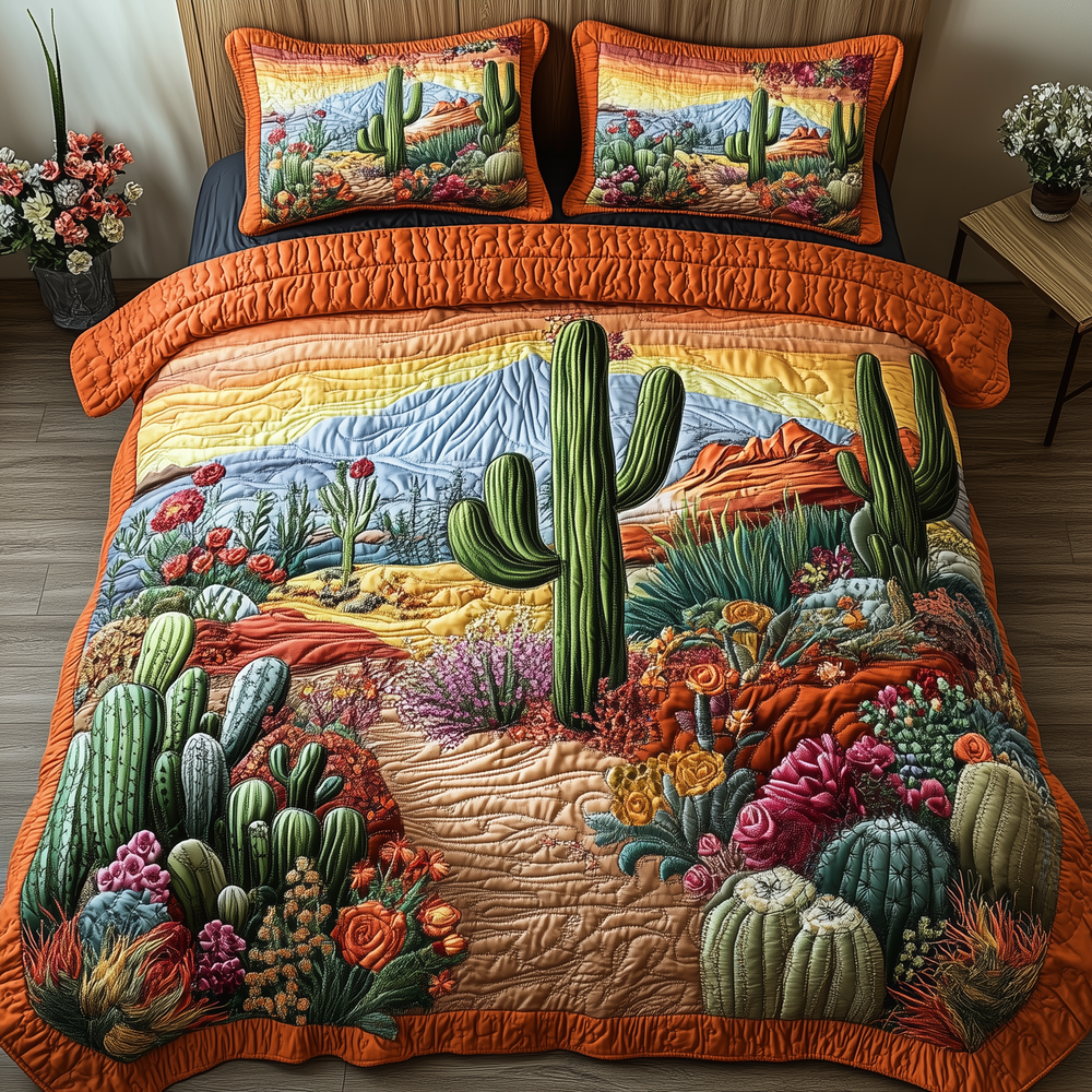 Cactus Haven Quilted Bedding Set Boho Bedroom Furniture Gift For Mother On Mother's Day