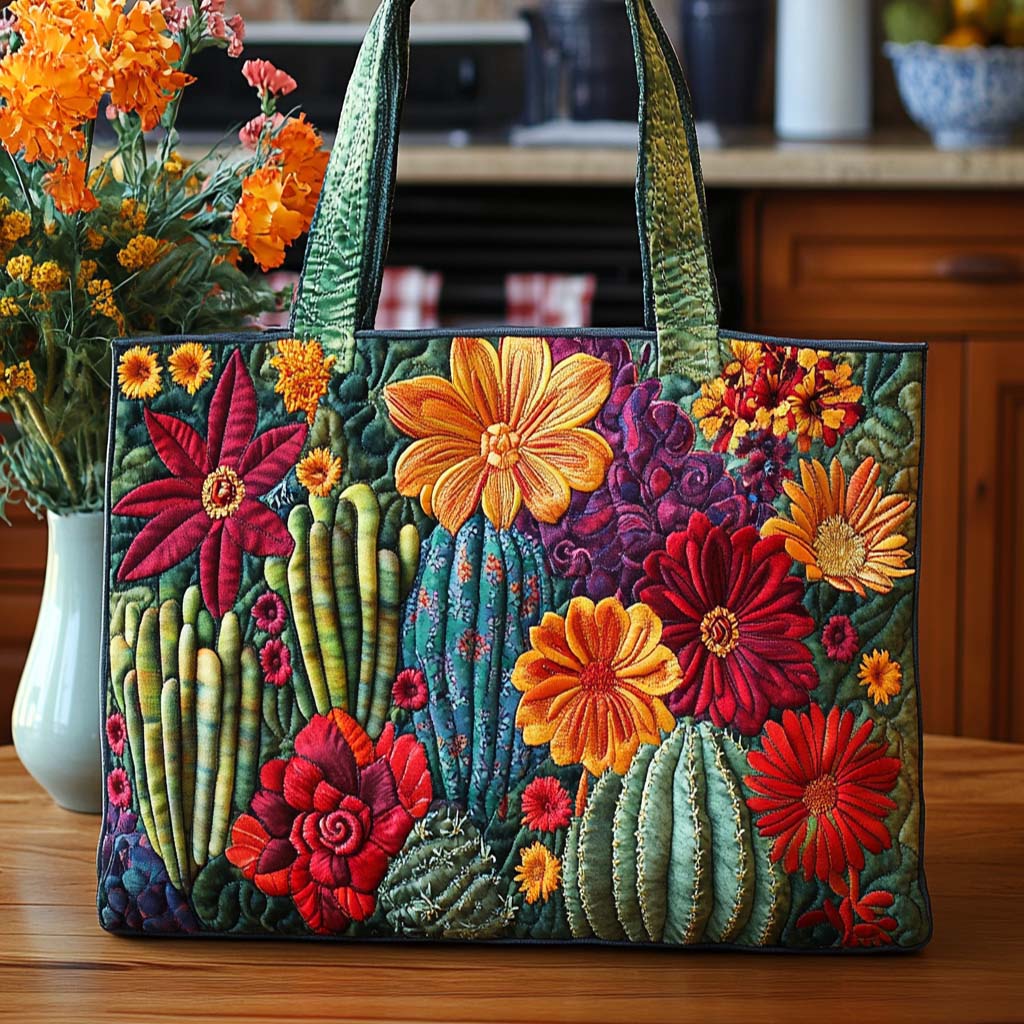 Cactus Spirit Glow Quilted Tote Bag Popular Totes Christmas Cactus Gift