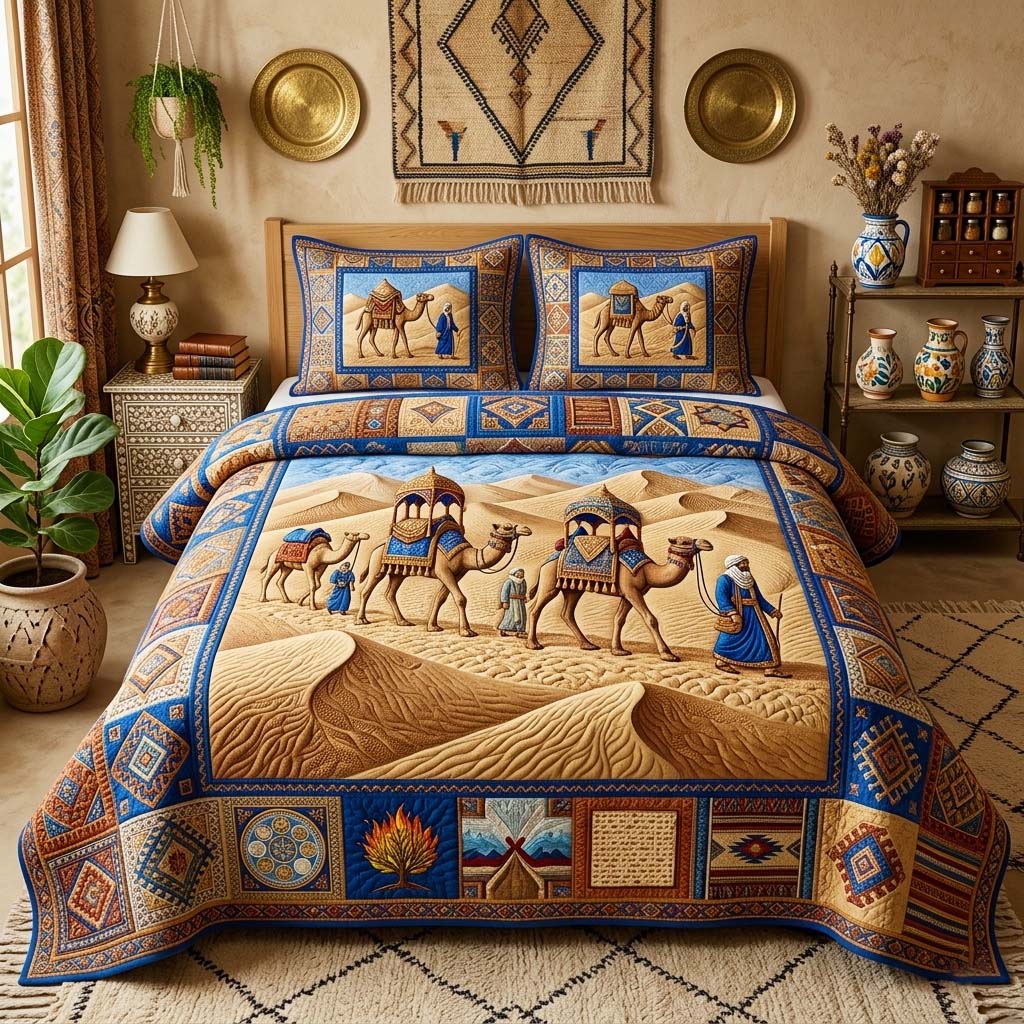 Camel Caravan Quilted Bedding Set Bedroom Decorations Jewish Passover Gifts