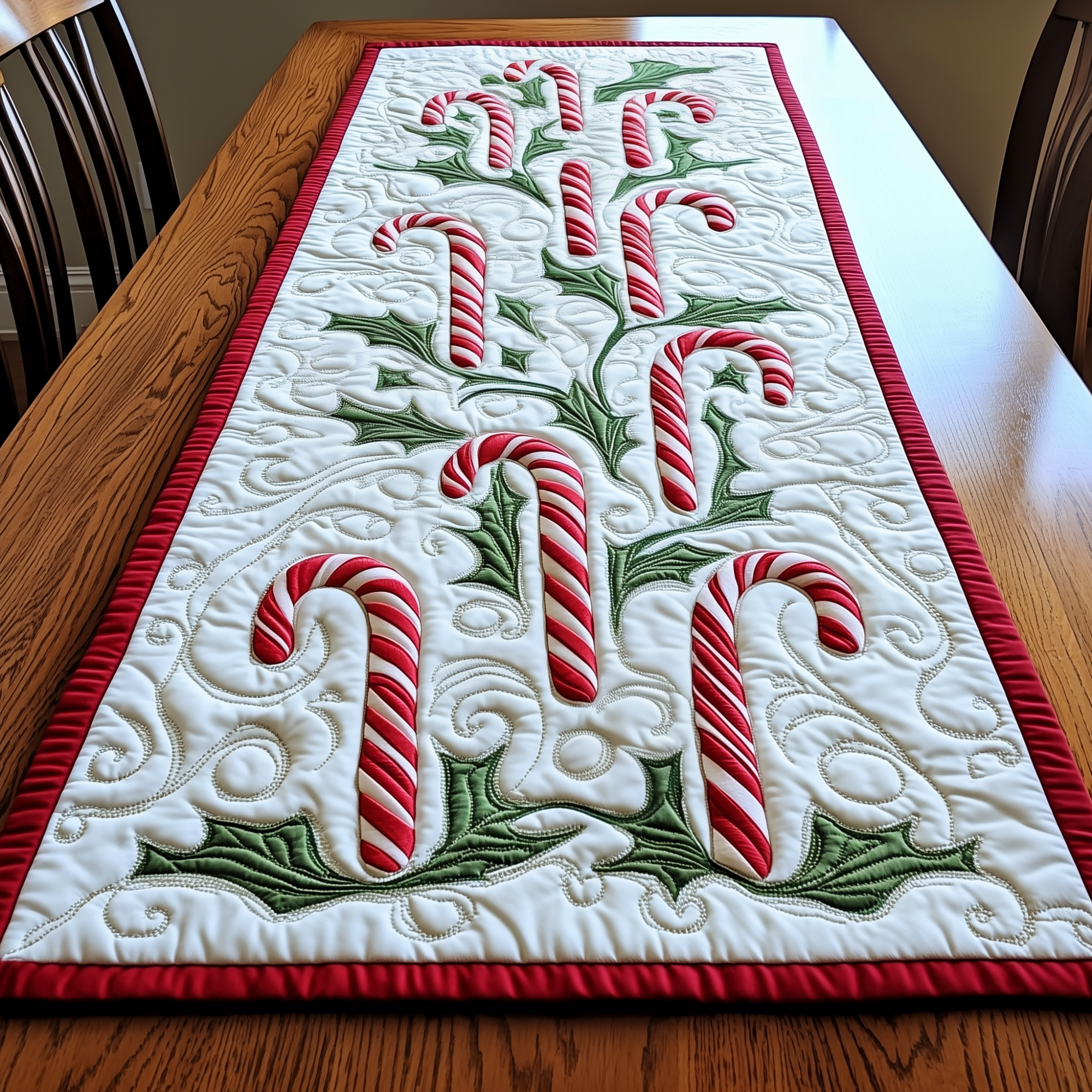 Candy Canes Quilted Table Runner Holiday Dining Table Decor Mother In Law Presents Christmas