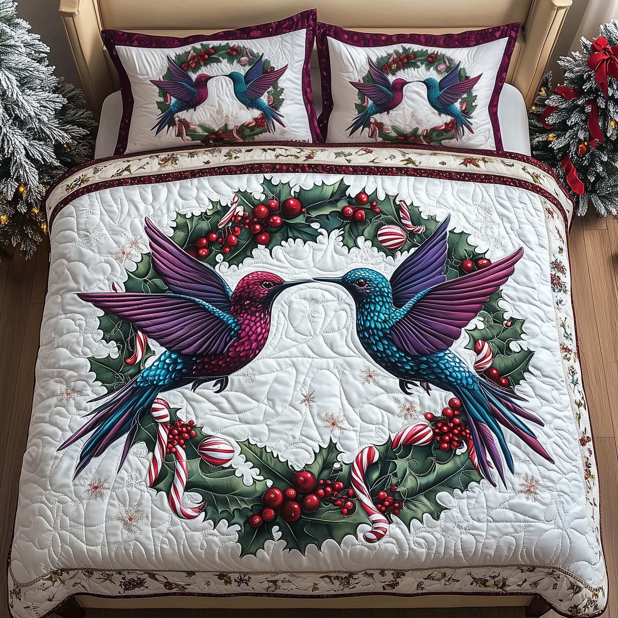 Candy Pair Quilted Bedding Set Christmas Sheet Set Hummingbird Gifts For Mom