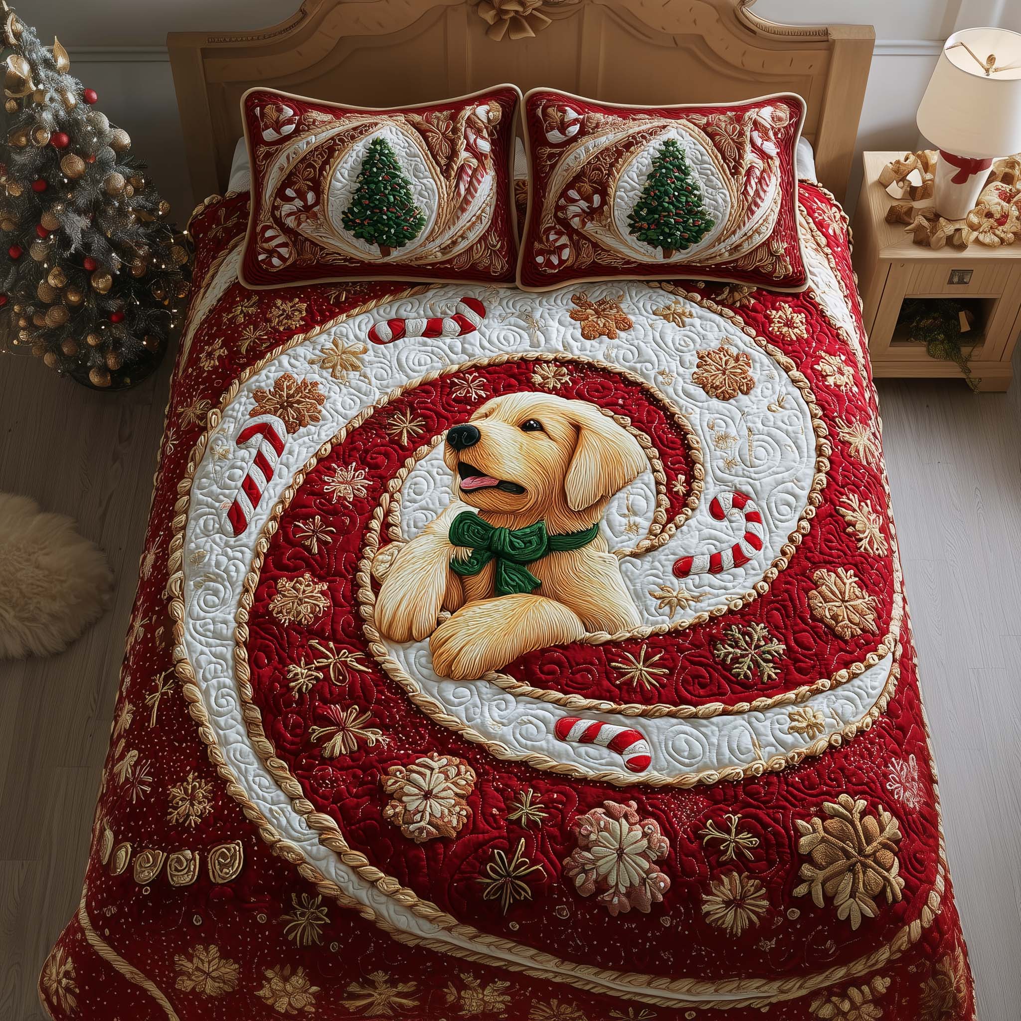 Candy Pup Quilted Bedding Set Bedroom Decor Christmas Xmas Gifts For Family