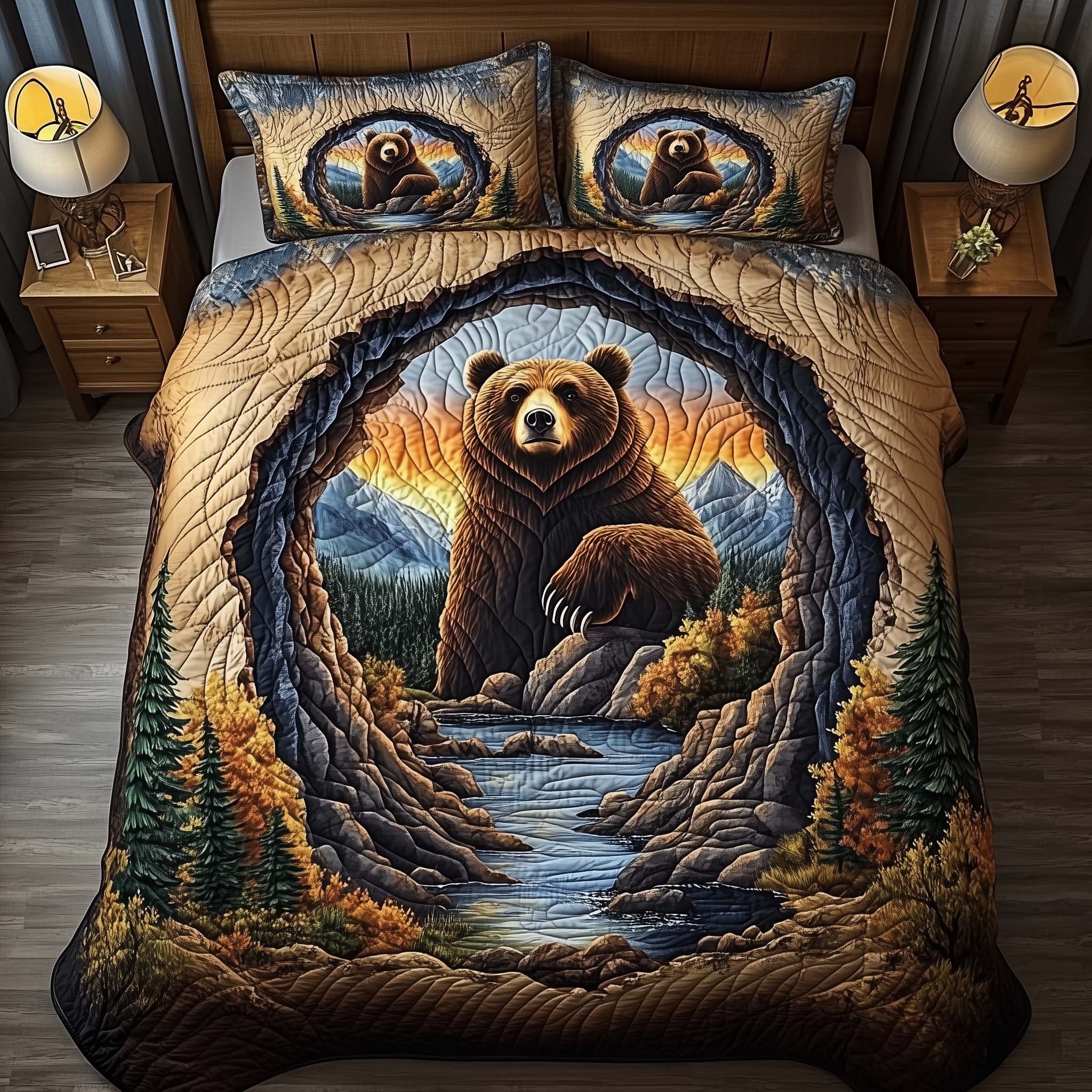 Canyon Bear Quilted Bedding Set Best Queen Sheets Unique Bear Gifts
