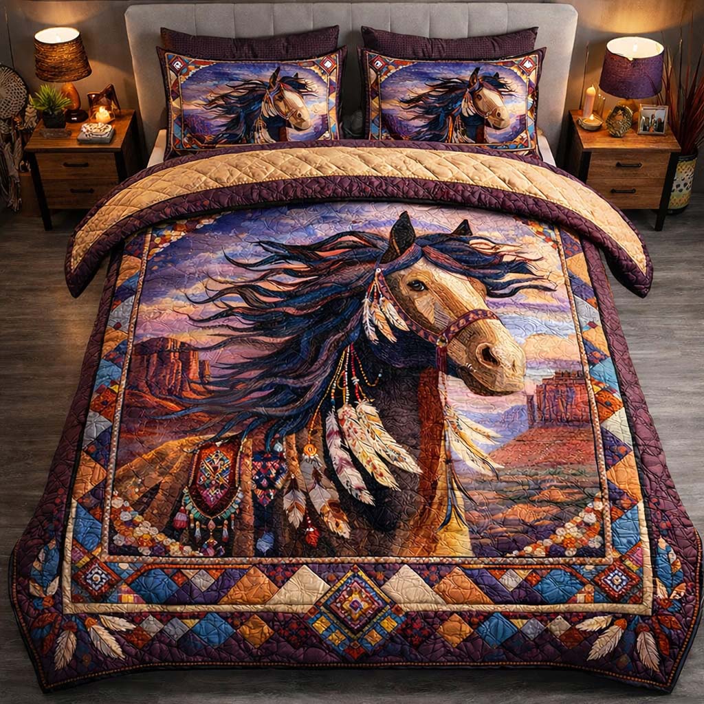 Canyon Wind Stallion Quilted Bedding Set Best Queen Sheets Equestrian Christmas Gifts