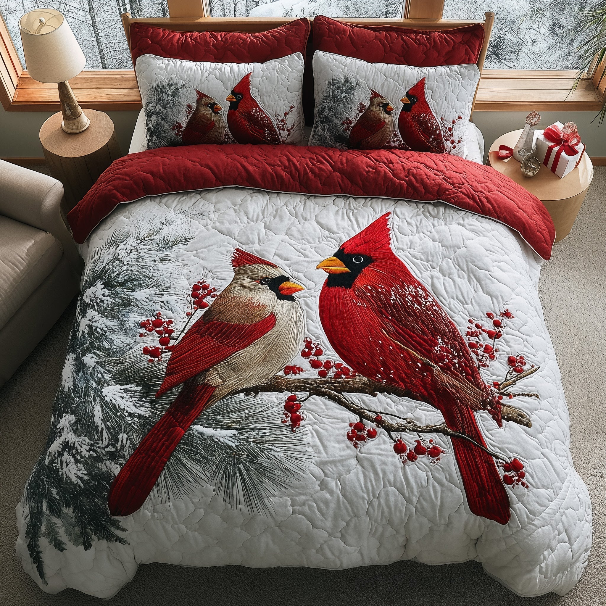 Cardinal Charm Quilted Bedding Set Cute Christmas Bedrooms Cardinal Bird Gifts