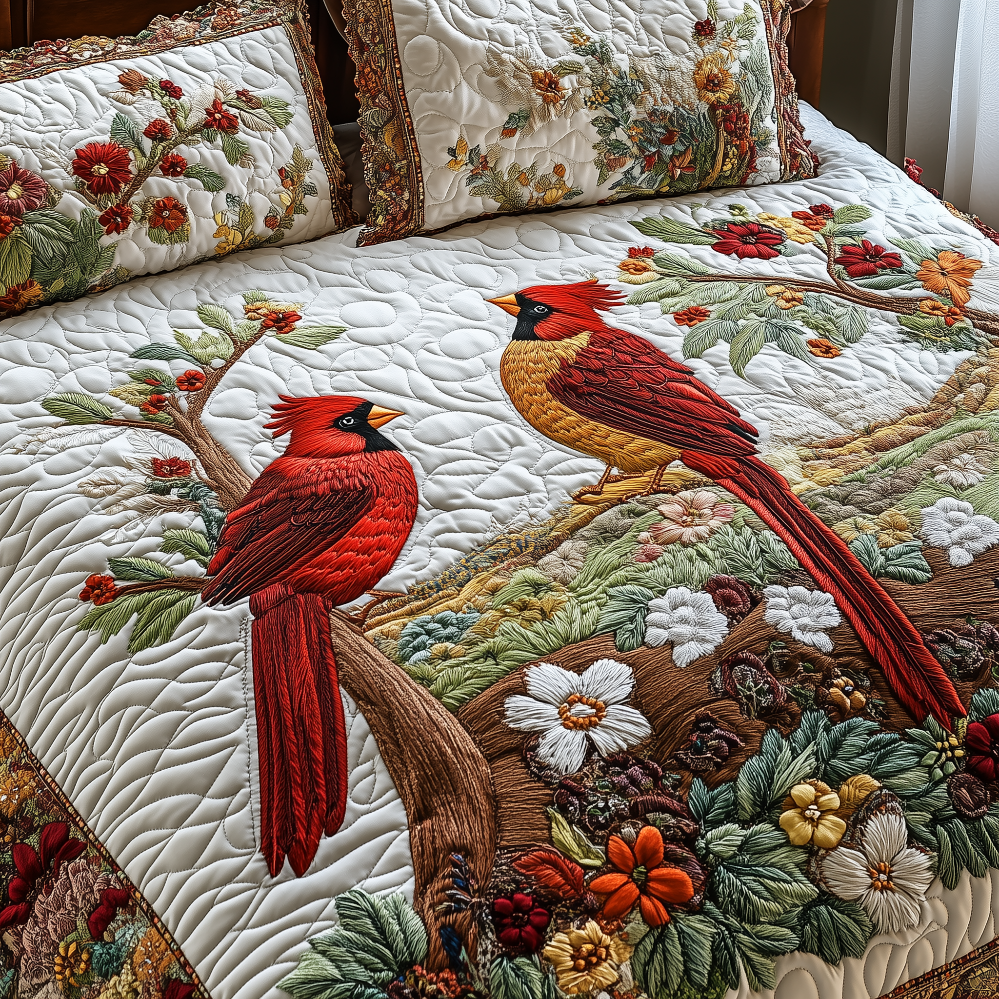Cardinal Love Dance Quilted Bedding Set Best Bedding Sets Cardinal Christmas Gift
