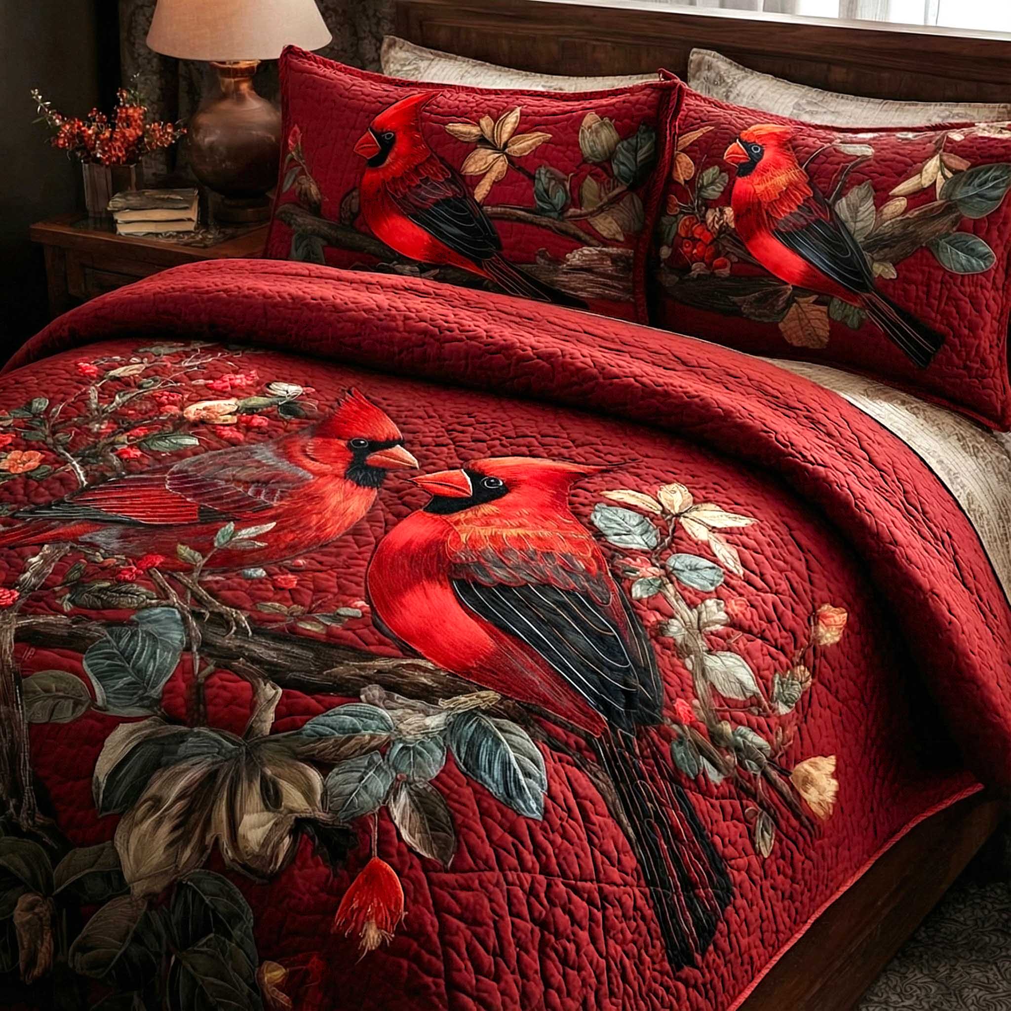 Cardinal Love Quilted Bedding Set Best Bedding Comforter Sets Red Cardinal Bird Gifts