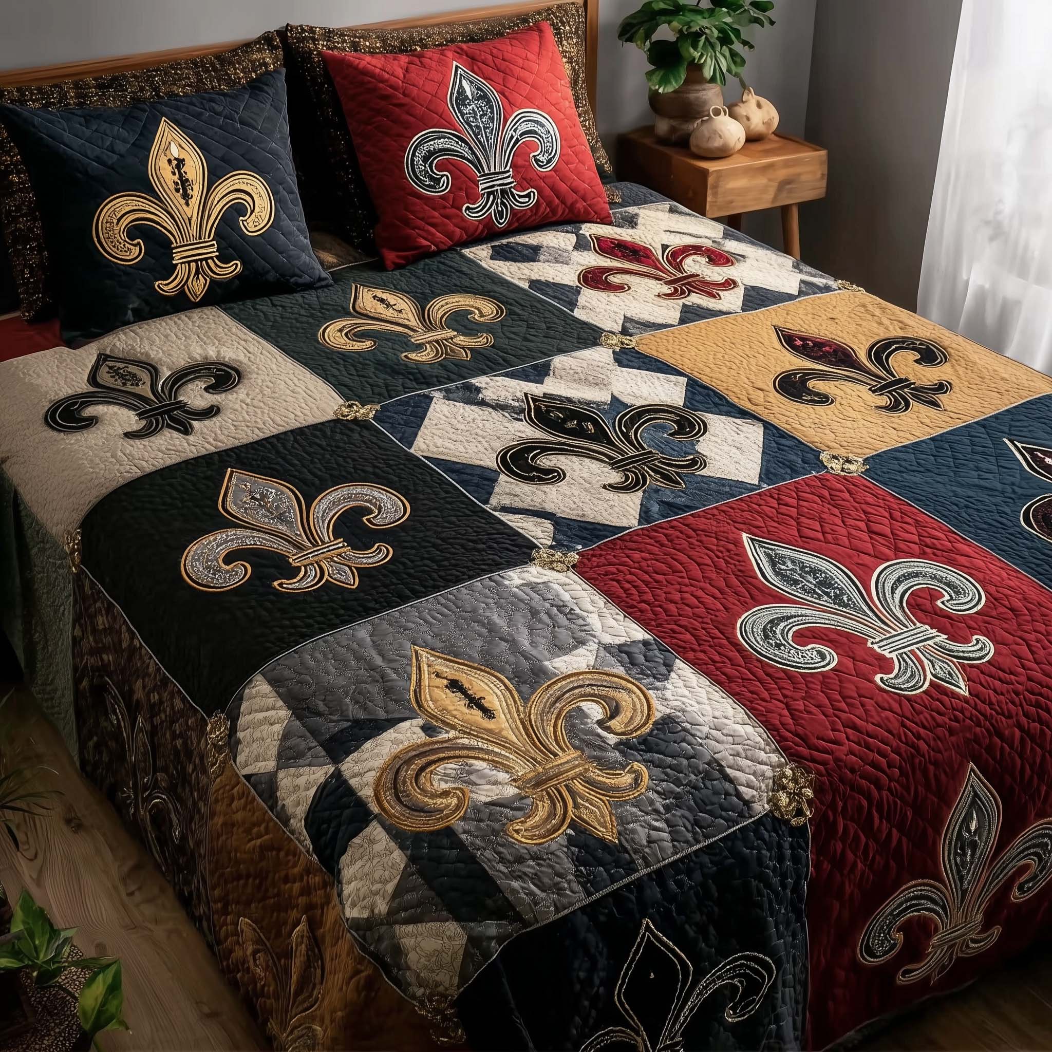 Carnival Crest Quilted Bedding Set Bed Decor Ideas Mardi Gras Gifts For Men