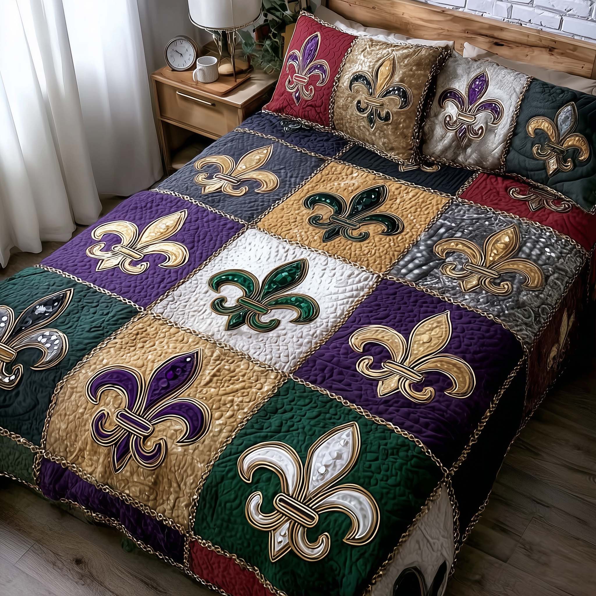 Carnival Crest Quilted Bedding Set Best Bedsheets Mardi Gras Gifts For Women