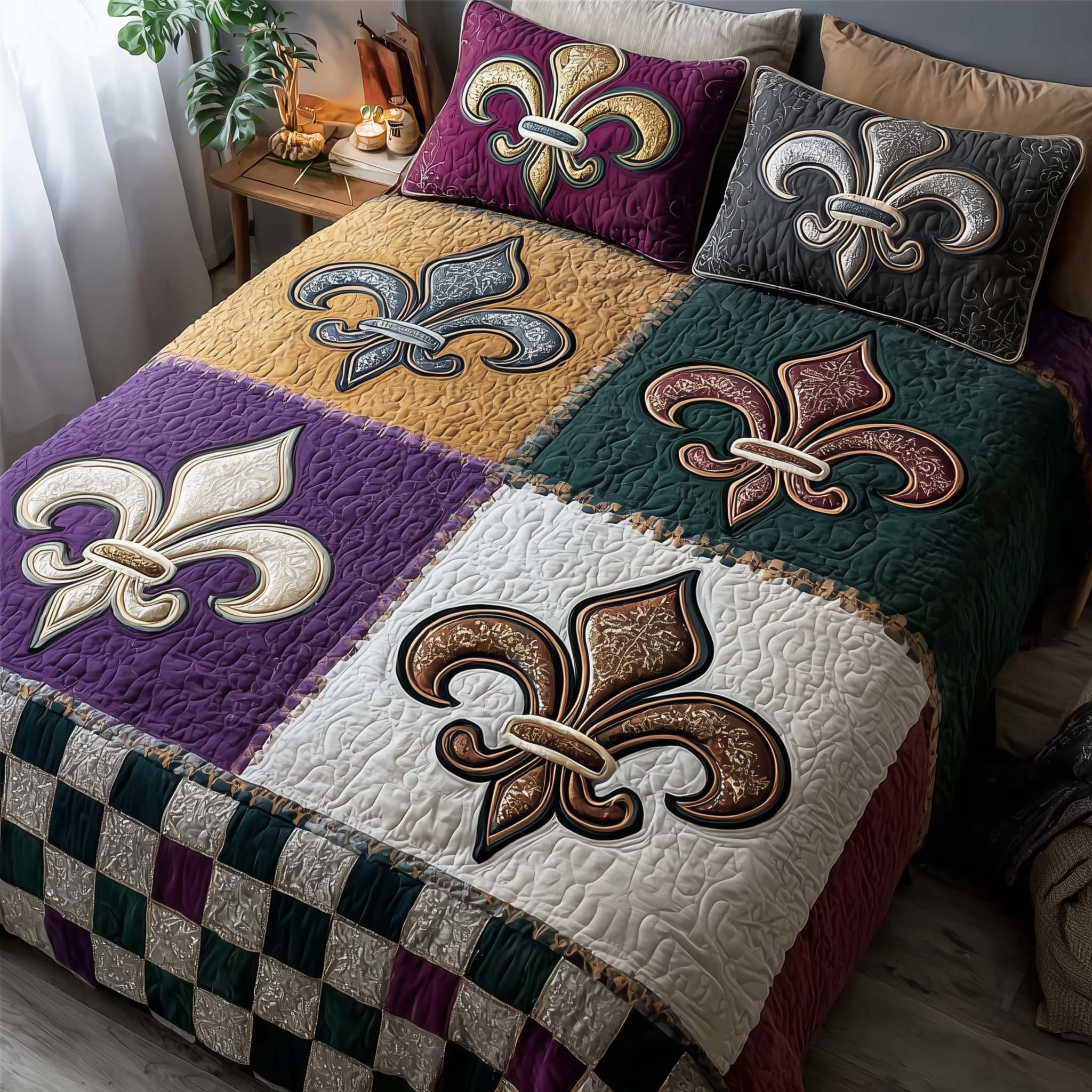 Carnival Crest Quilted Bedding Set Over The Bed Decor Mardi Gras Gifts For Him
