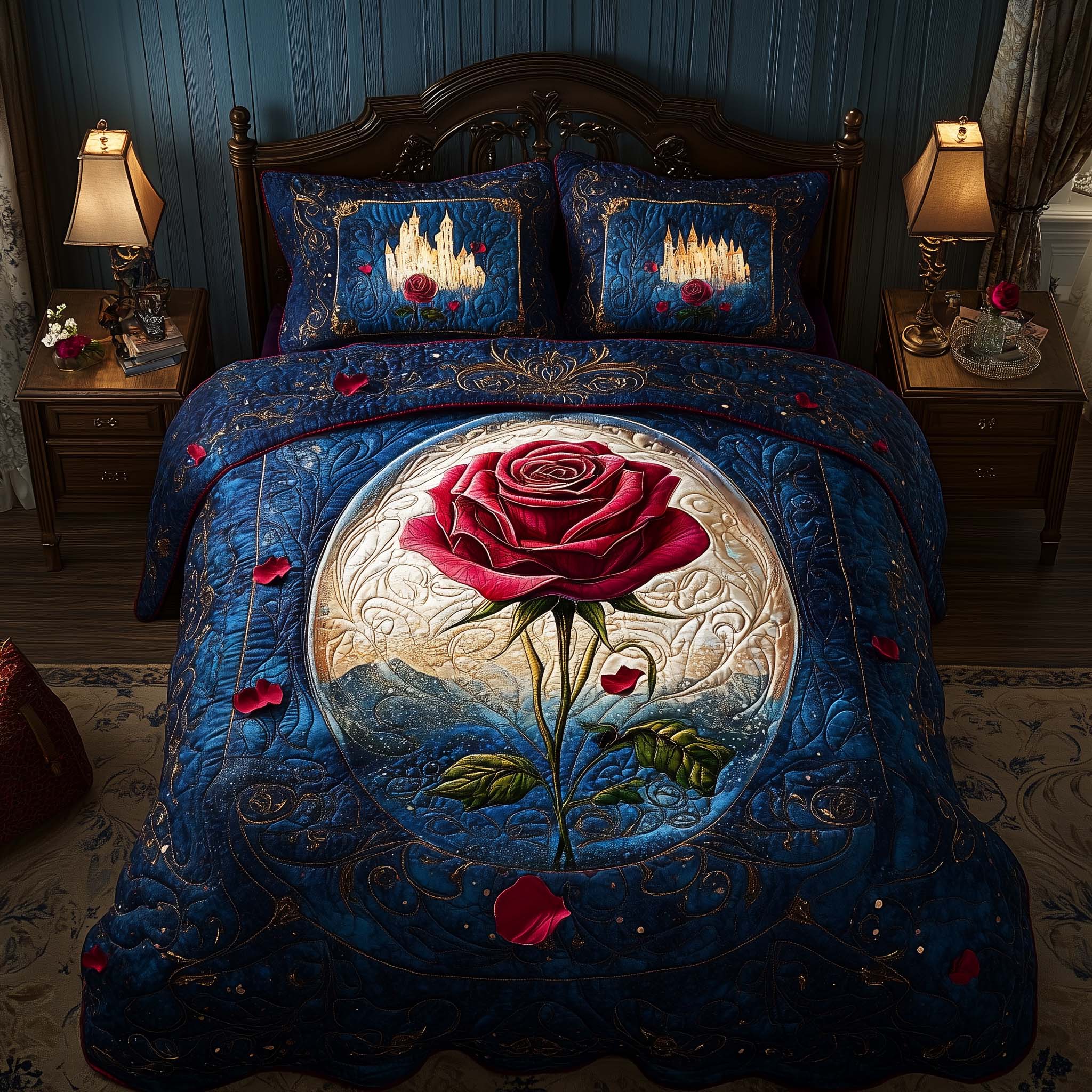 Castle Rose Quilted Bedding Set Bed Bedding Set Mother's Day Gifts For Coworkers