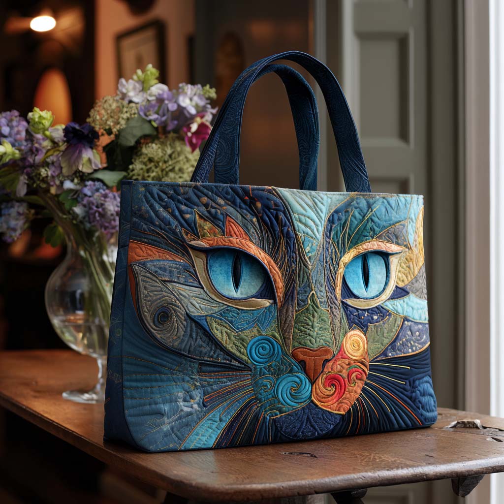 Cat Charm Quilted Tote Bag Shoulder Handbag Cozy Fall Gift Ideas