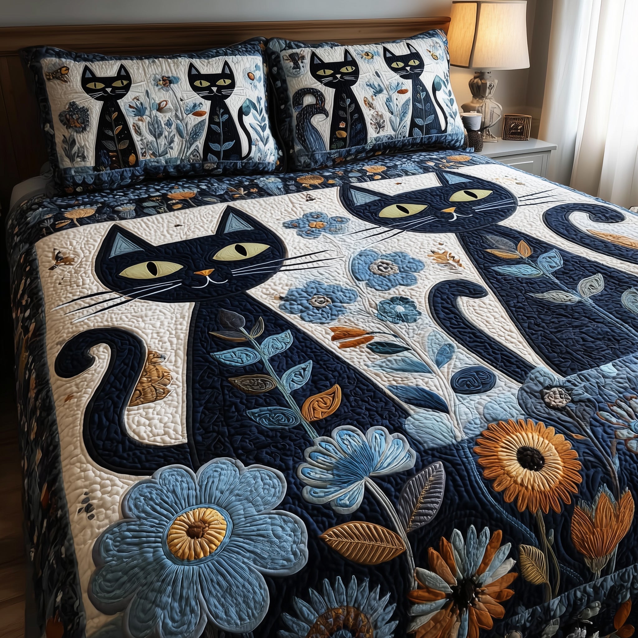 Cat Quilted Bedding Set Bed Comforter Sets Cat Christmas Gifts