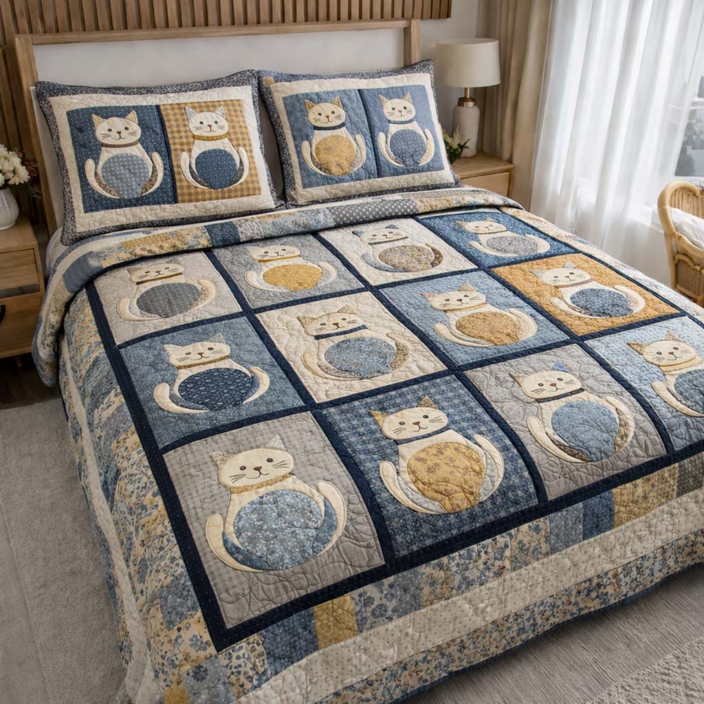 Cat Serenity Quilted Bedding Set Bedding Ideas Cat Love Gifts Items