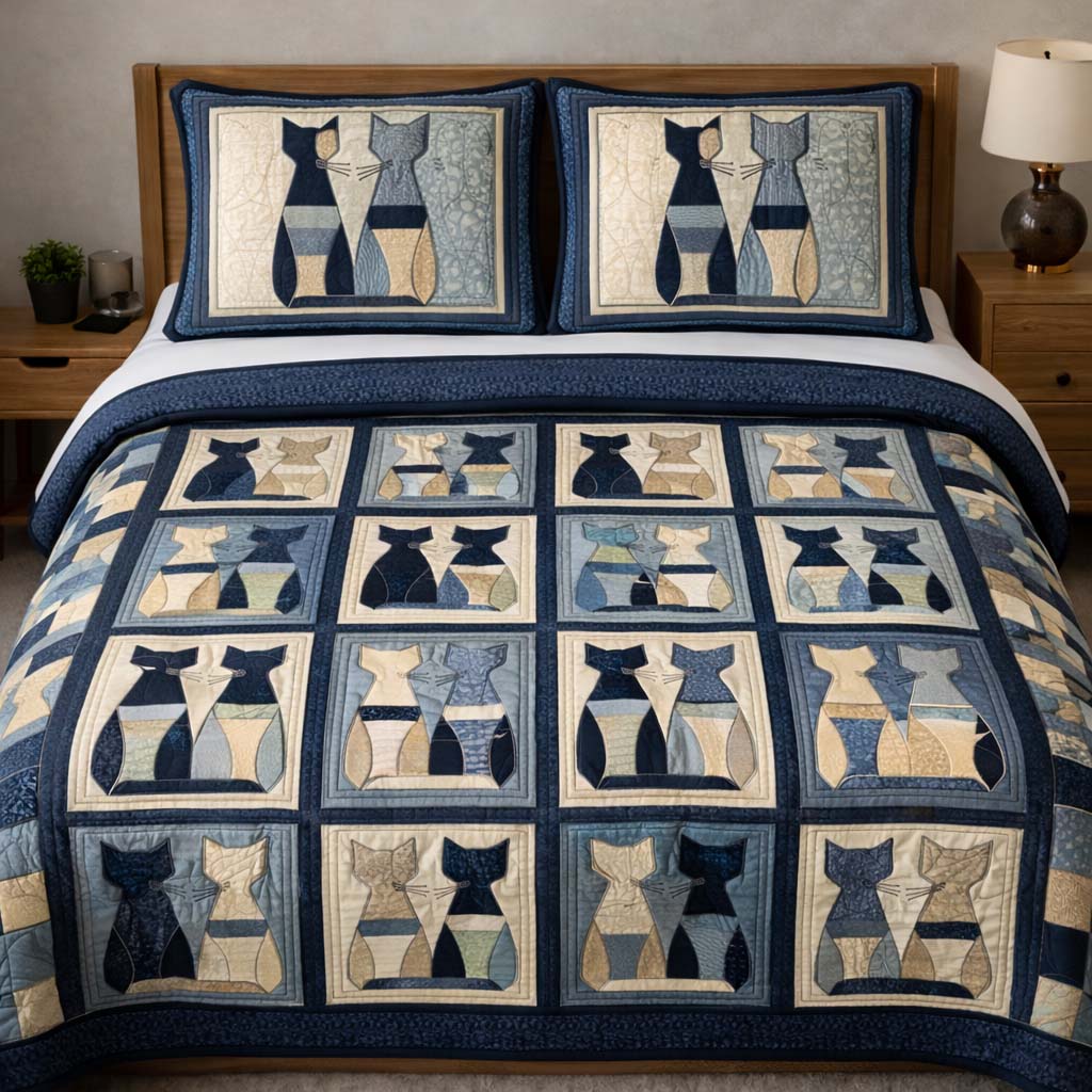 Cat Serenity Quilted Bedding Set Bedroom Decor Present Ideas For Cat Lovers