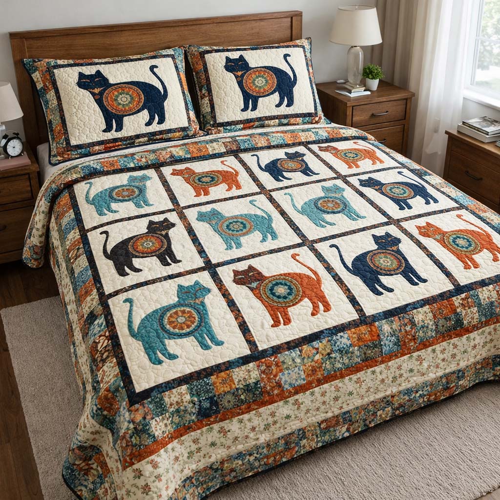 Cat Serenity Quilted Bedding Set Best Bedsheets Cat Themed Gifts