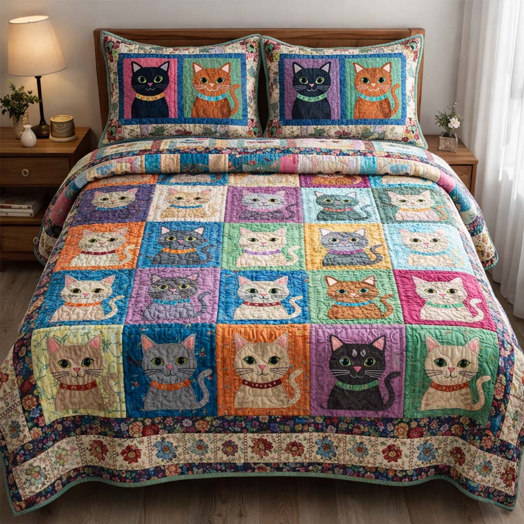 Cat Serenity Quilted Bedding Set Boho Bedroom Ideas Cat Gifts For Xmas