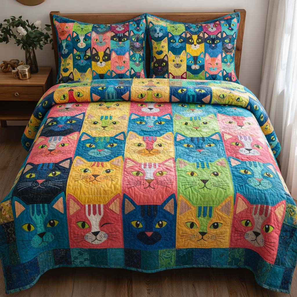Cat Serenity Quilted Bedding Set King Comforter Sets Items For Cat Lovers