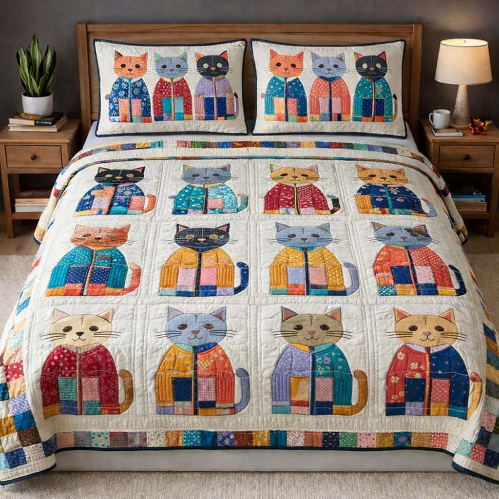 Cat Serenity Quilted Bedding Set Nice Bedding Sets Cat Lovers Owners Presents