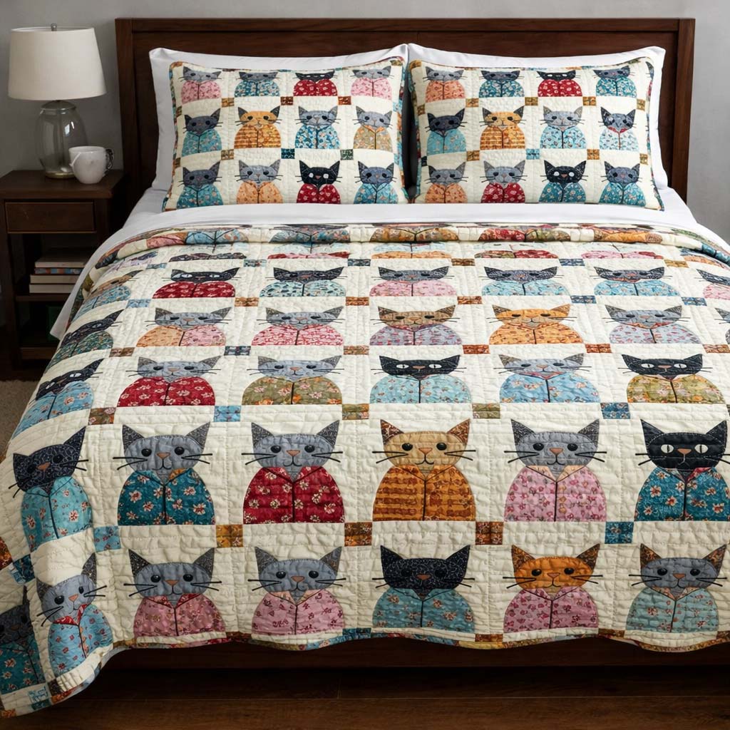 Cat Serenity Quilted Bedding Set Nice Bedding Sets Gift Ideas For Cat Lovers