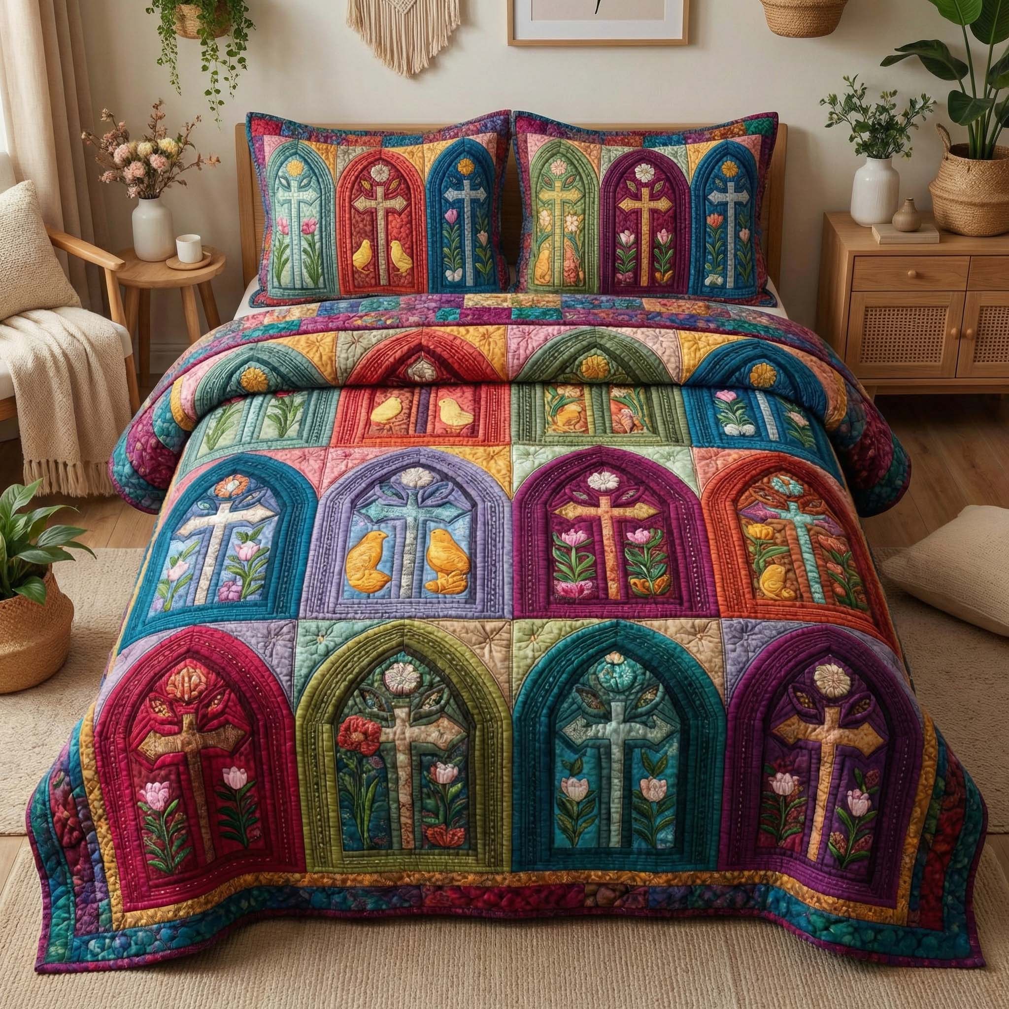Cathedral Cross Quilted Bedding Set Comforter And Sheet Sets Best Easter Gifts