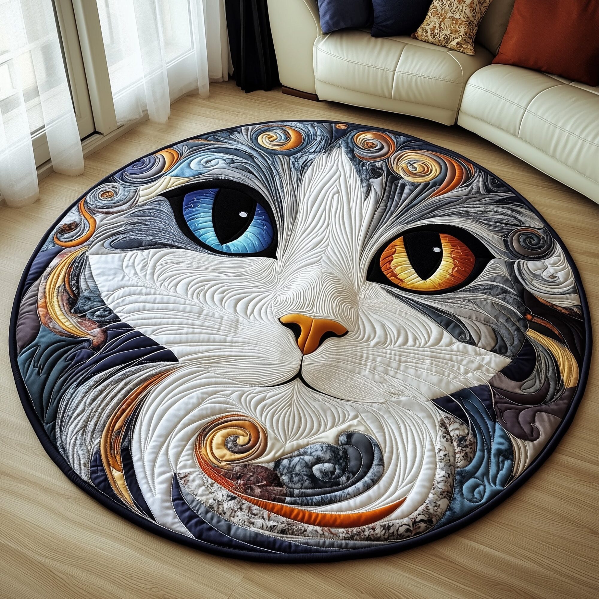 Catitude Quilted Round Mat Decorative Quilted Round Mat for Elegant Spaces