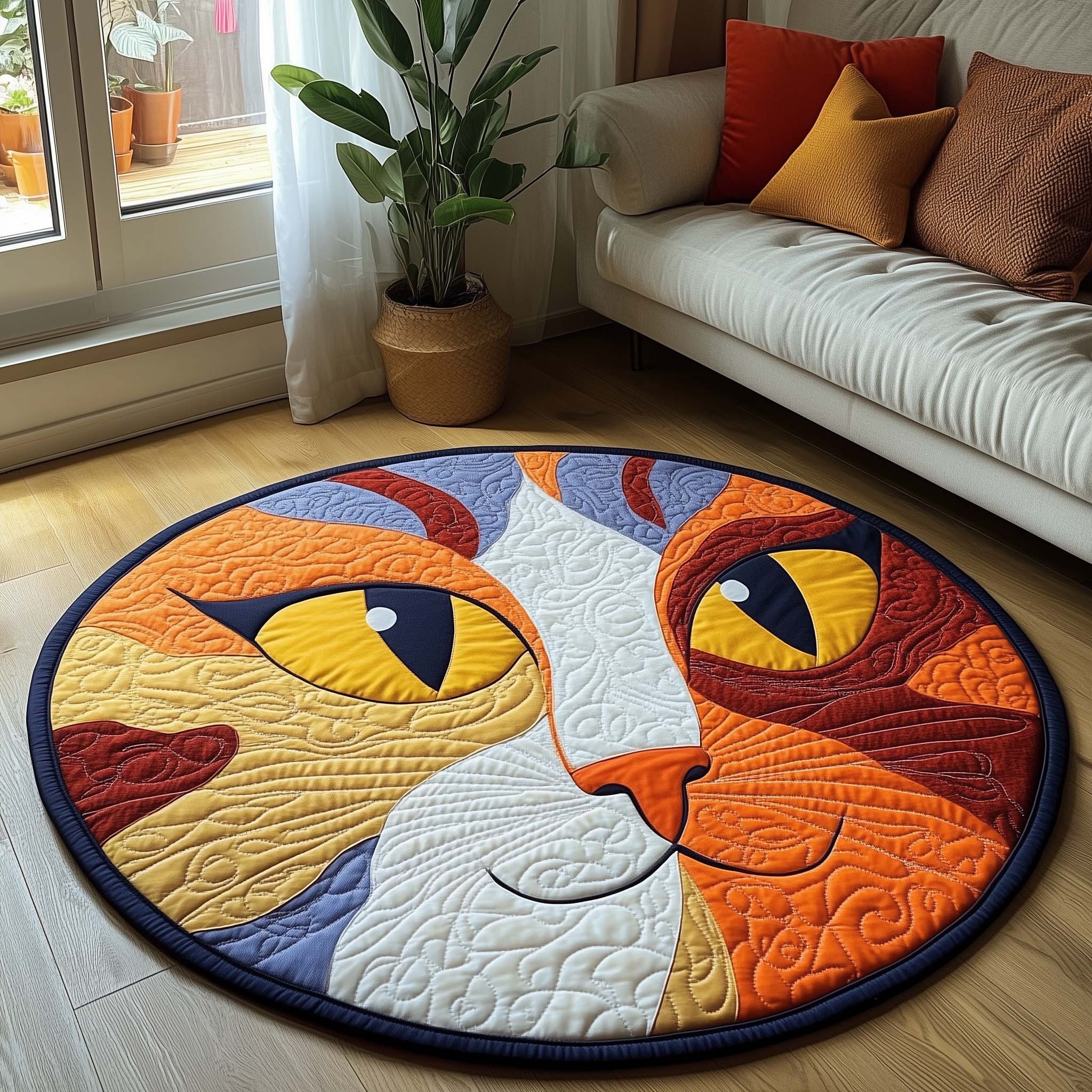Catitude Quilted Round Mat Vibrant Quilted Round Mat to Brighten Your Room