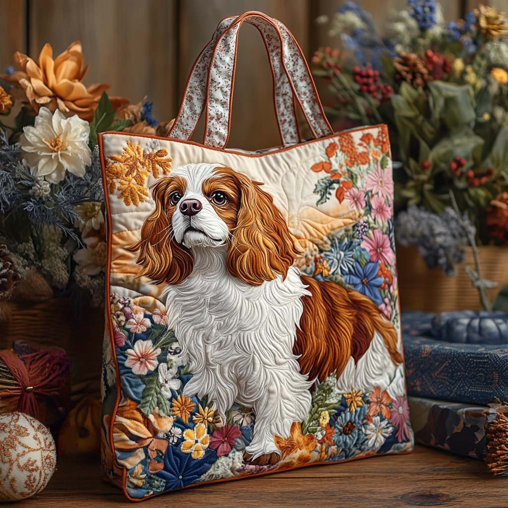 Cavalier Rustic Grace Quilted Tote Bag Shoulder Bag Vintage Gift For Dog Lovers Owners