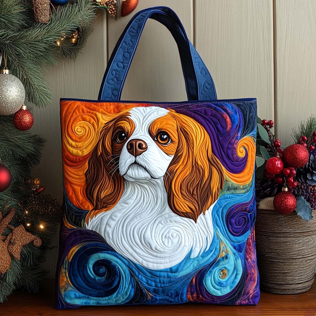 Cavalier Swirl Spirit Quilted Tote Bag Shoulder Bag Vintage Cute Puppy Owner Gifts