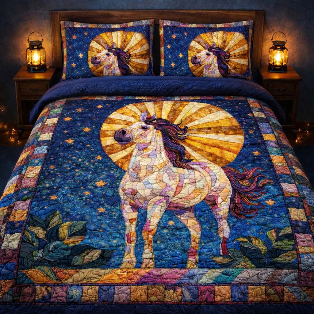 Celestial Moon Horse Quilted Bedding Set Best Bedsheets Unique Horse Gifts For Ladies
