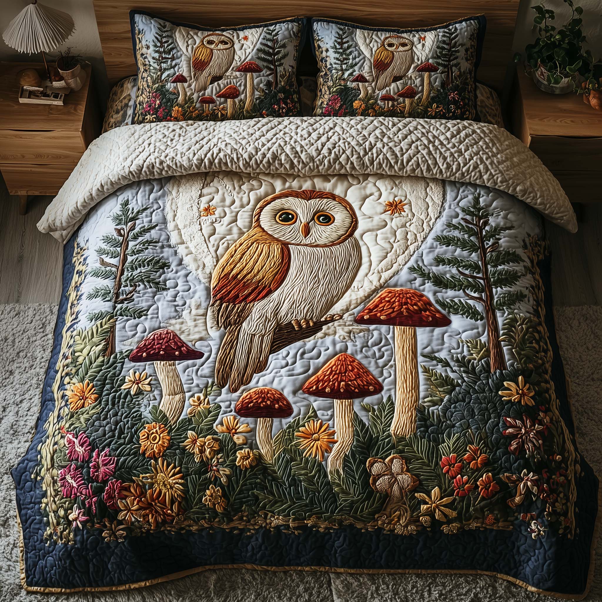 Celestial Owl Quilted Bedding Set Bedspread Quilts Owl Gifts For Adults