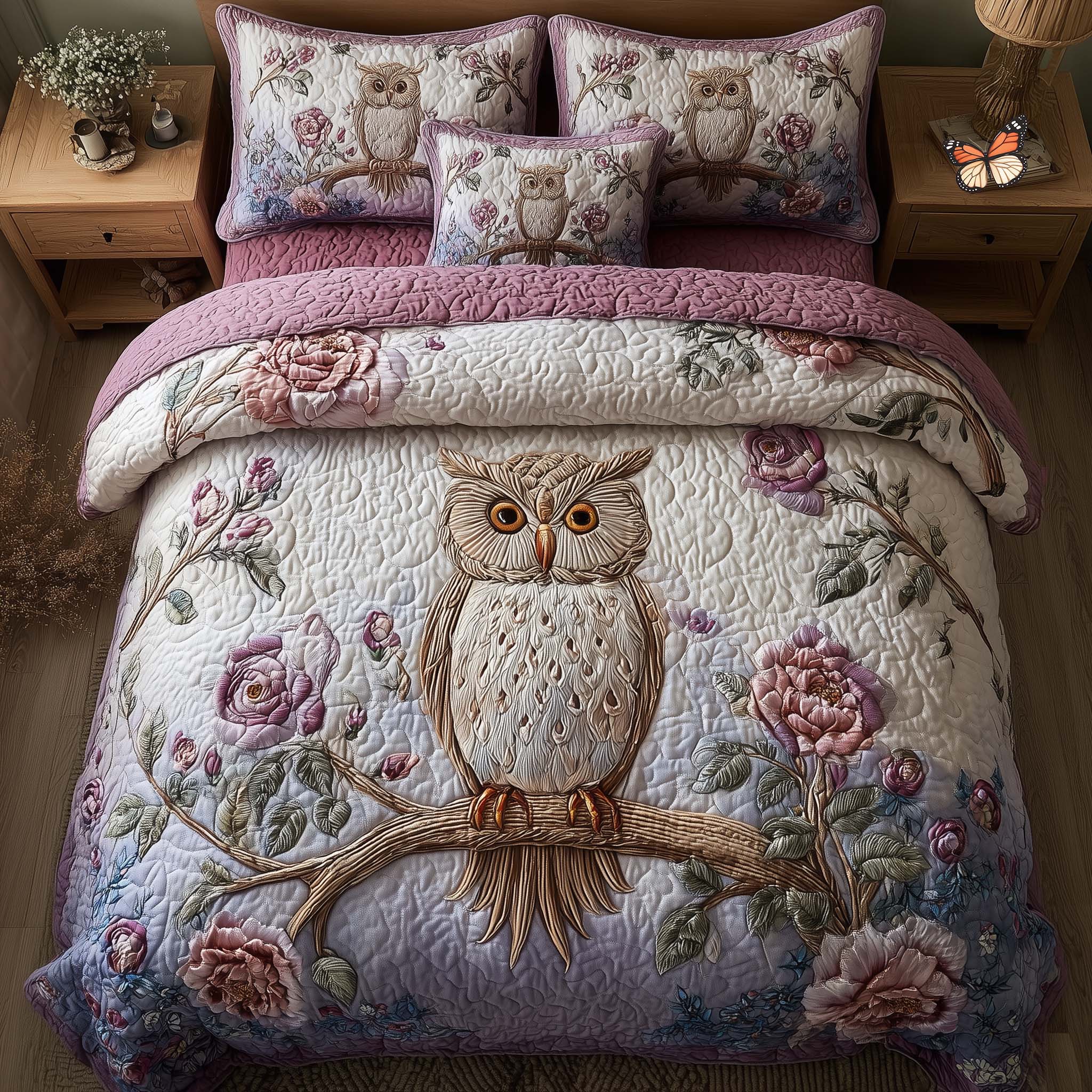 Celestial Owl Quilted Bedding Set Queen Bed Set Gifts For Owl Lovers