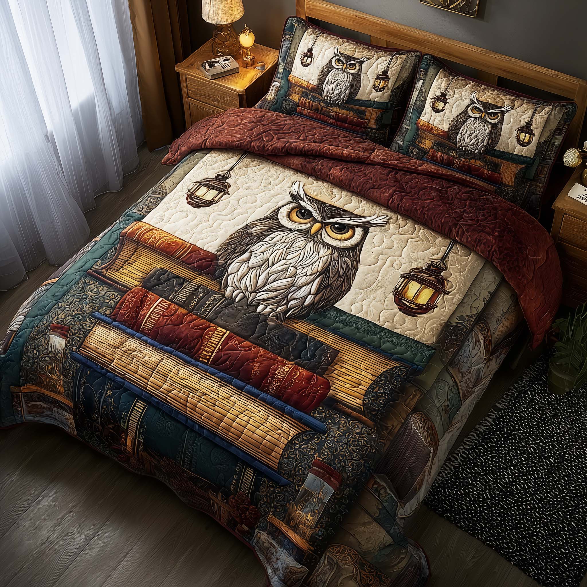 Celestial Owl Quilted Bedding Set Quilt Comforter Sets Gifts With Owls On Them