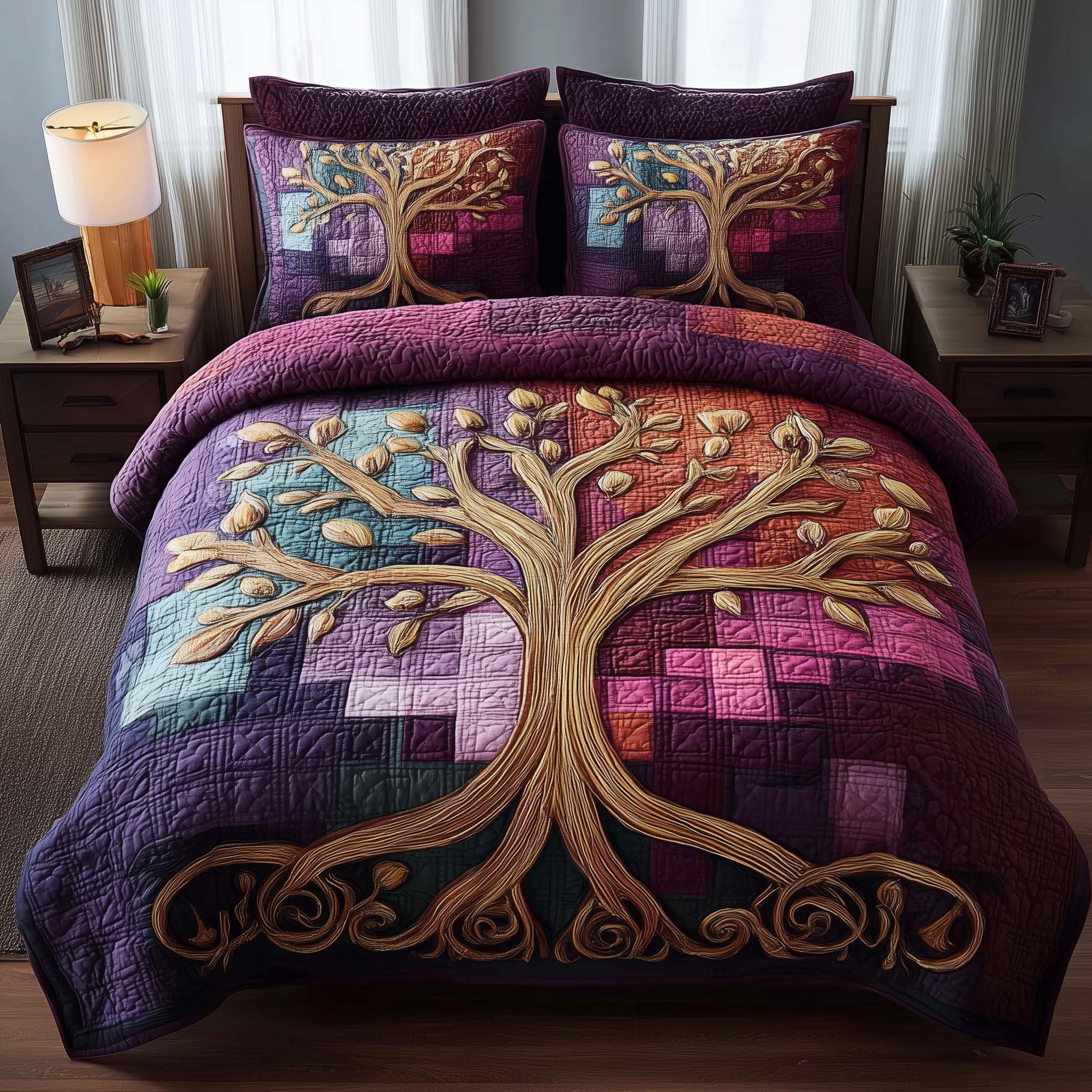 Celestial Tree Quilted Bedding Set Bed Comforter Set Tree Of Life Gifts For Family